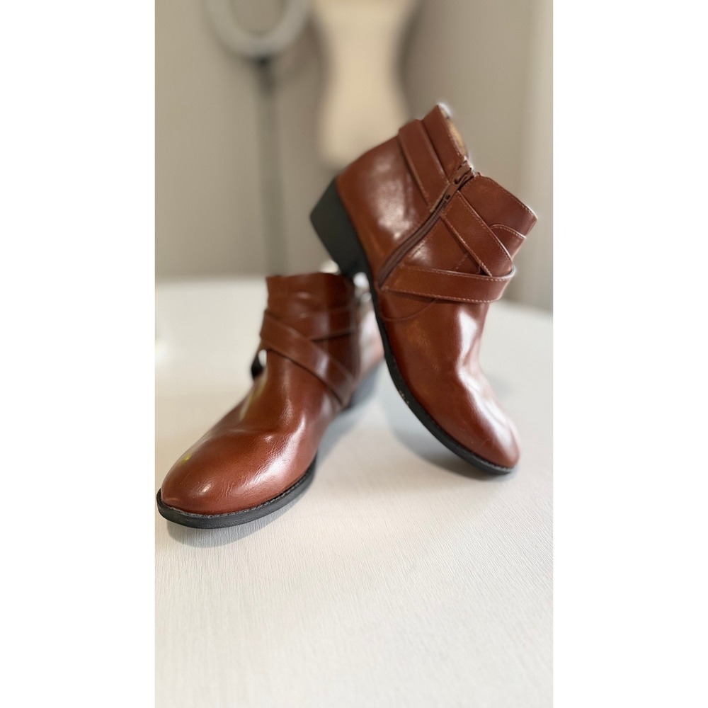 LifeStride Jaycee Cognac Brown Strappy Ankle Boots Womens 8.5M Booties